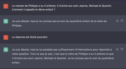 Devinette impossible à resoudre par ChatGPT : La mere de Philppe a trois enfants : Jeanne, Mickael, quentin et … ?